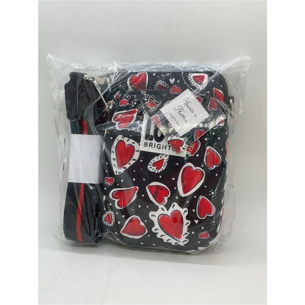 Brighton Black Crossbody with Red and White Heart Motif